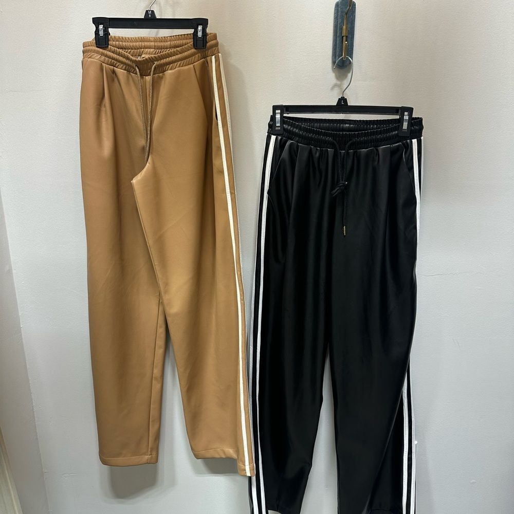 Anthropologie Black Wide-Leg Track Pants with White Side Stripe - Picture 10 of 12